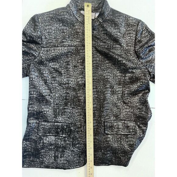Alfred Dunner Women's Jacket sz 8 Gunmetal Gray Metallic Lizard Print Lined Zip - Picture 8 of 8